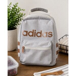 Adidas Insulated Lunch Bag Grey Rose Gold Metallic Logo Three Stripe RN